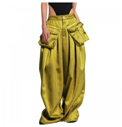 TWOTWINSTYLE New Desgin Spliced Pockets Zipper Wide Leg High Waist Loose Casual Trousers Women TWOTWINSTYLE New Desgin Spliced Pockets Zipper Wide Leg High Waist Loose Casual Trousers Women