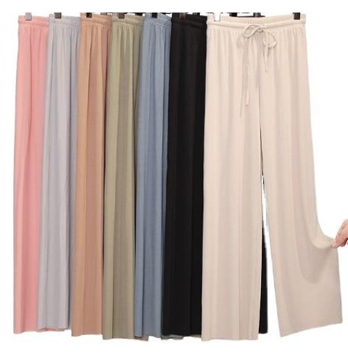 2023 Spring and Summer Women's High Waist Long Ice Silk Solid Ninth Pants Straight Wide Leg Trousers Ladies Casual Loose Pants 2023 Spring and Summer Women's High Waist Long Ice Silk Solid Ninth Pants Straight Wide Leg Trousers Ladies Casual Loose Pants