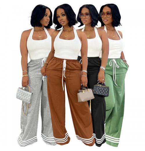 2024 New Arrival Fall Women Clothes Wide Leg Women's Pants Trousers High Waist Customized Girls Loose Pants With Bottom Stripe 2024 New Arrival Fall Women Clothes Wide Leg Women's Pants Trousers High Waist Customized Girls Loose Pants With Bottom Stripe